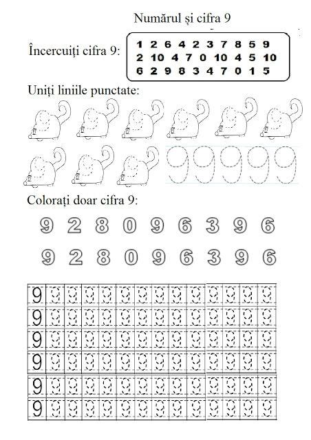 Numărul și Cifra 9 Preschool Worksheets Math Preschool