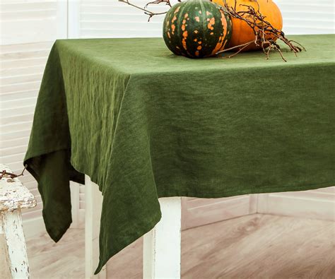 Linen Tablecloth Washed Linen Tablecloth Table Cloth In Forest Green Color Handmade Table