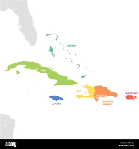 Caribbean Region Colorful Map Of Countries In Caribbean Sea In Central