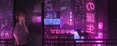 2560x1024 Anime Girl City Night Neon Cyberpunk 4k Wallpaper2560x1024