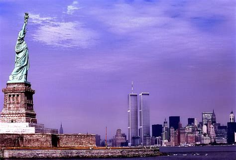 World Trade Center Twin Towers And The Statue Of Liberty Photograph By