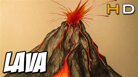 How To Draw A Volcano Erupting Step By Step For Kids Timelapse Youtube