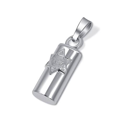 Sterling Silver Round Mezuzah Pendant With Star Of David