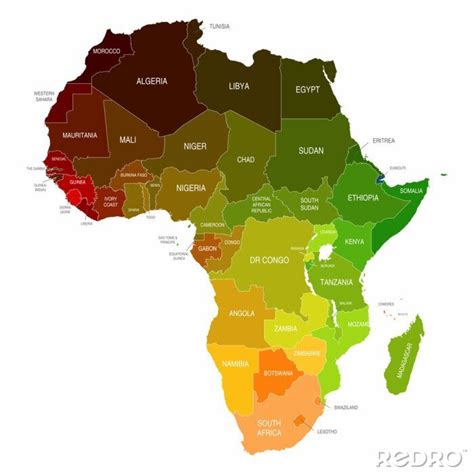 Fototapeta Afryka Mapa Kolorowe Kształty Kraje Na Wymiar • Forma Kolor