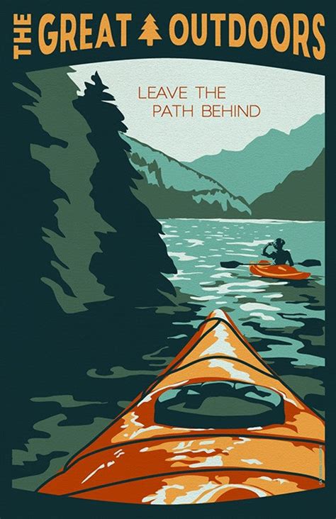 Kayak On Lake Or River Vintage Travel Poster Great Outdoors Etsy