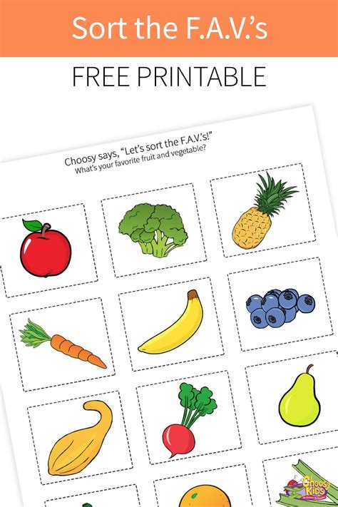 Sort The Favs Kids Vegetables Fruit Printables Fruits For Kids