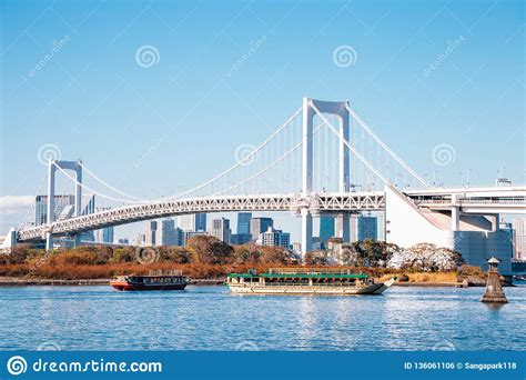 Tokyo Bay And Odaiba Rainbow Bridge In Japan Stock Photo