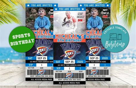 Editable Oklahoma City Thunder Birthday Ticket Party Invites Bobotemp
