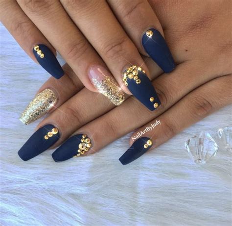 Blue Gold Nails Nails Design Ideas