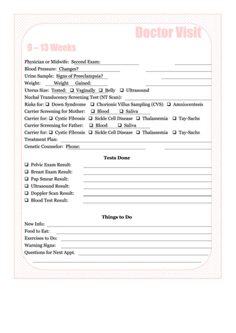 Pregnancy Doctors Visit Form Printable Pdf Download