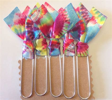 5 Pk Tie Dye Collection Ribbon Bookmarks Jumbo Paper Clips Peace