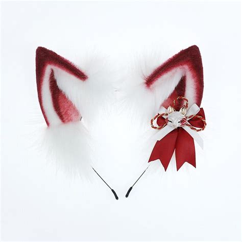Fox Bow Ears And Tail Set Cosplay Fox Headdress And Tail Etsy