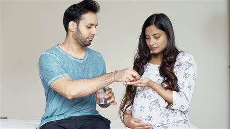 Caring Husband Gives Medicine To His Pregnant Wife Suffering F
