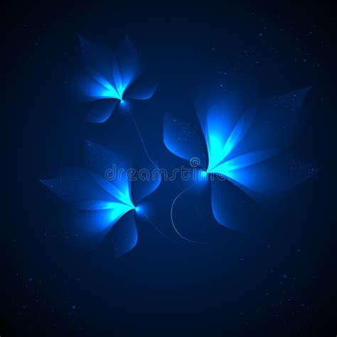 Neon Flowers On A Blue Background Glitter Stock Vector Illustration