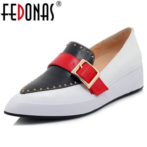 Fedonas Fashion Women Rivets Genuine Leather Flats Platforms Shoes