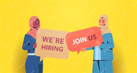 Premium Vector Arabic Businesswomen Hr Managers Holding We Are Hiring Join Us Posters Hr