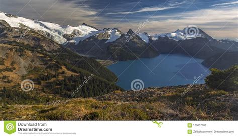 Wide Panoramic Landscape Garibaldi Lake Coast Mountains Bc Canada Stock
