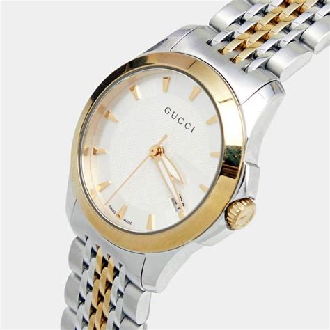 Gucci G Timeless Silver Dial Two Tone Steel Strap Watch For Women