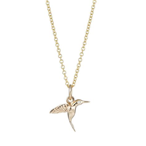 9ct Gold Hummingbird Necklace With Diamond By Lily Charmed