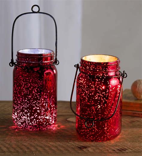 Lighted Mercury Glass Mason Jars Set Of 2 Indoor Holiday Decorations Mercury Glass Lighting