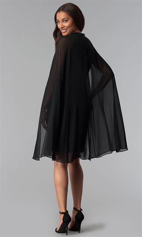 And, for the bride that can't part with a long gown, short frocks are fabulous for evening dancing or for making a run to the getaway car at the end of the night. Short Black Wedding-Guest Dress with Cape - PromGirl