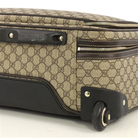 Gucci Carry On Trolley Rolling Luggage Gg Coated Canvas With Leather At