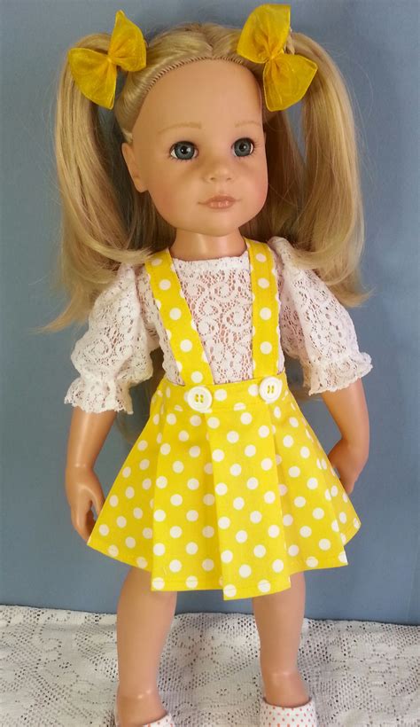 hannah gotz in my bright spring easter yellow polka dot pleat skirt with braces soft lace white
