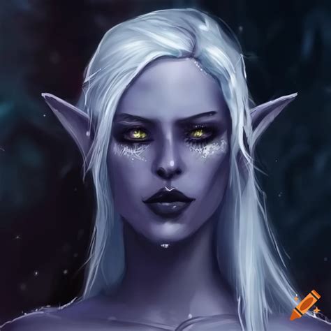 Portrait Of A Gentle Looking Dark Elf Woman With White Hair On Craiyon