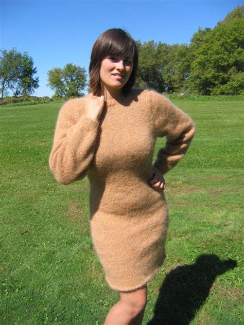 Finale Sale Knitted Brown Mohairangora Body Hugging Fitted Sleeved