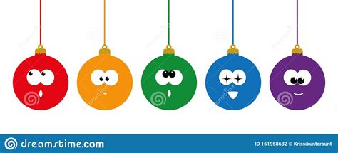 Funny Set Of Christmas Bauble With Cute Face Stock Vector