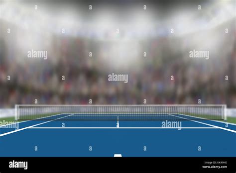 Low Angle View Of Tennis Court Full Of Spectators In The Stands With