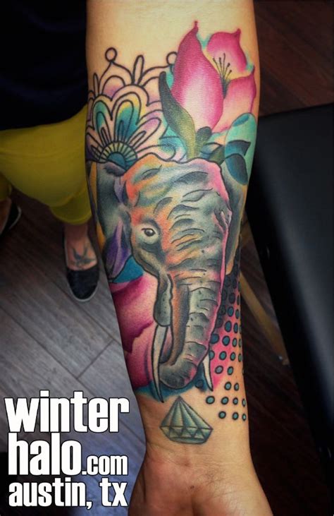Illustration Abstract Watercolor Elephant And Flowers Tattoo By Chris