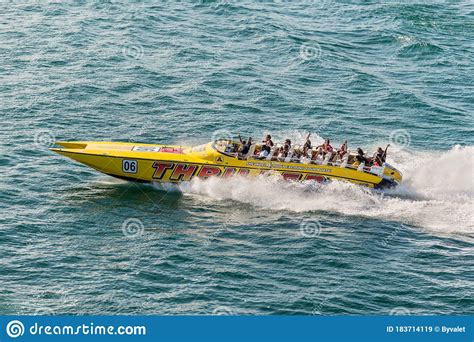 Tourists Enjoying A High Speed Sightseeing Boat Tour Of Miami And Miami Beach Editorial Stock