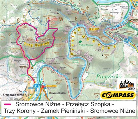 Trzy Korony mapa i opis trasy na pieniński symbol