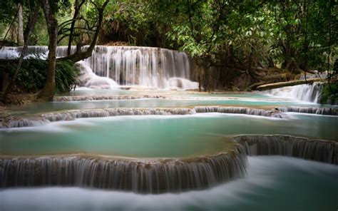 Download Wallpapers Tropical Forest Thailand Waterfalls Cascades