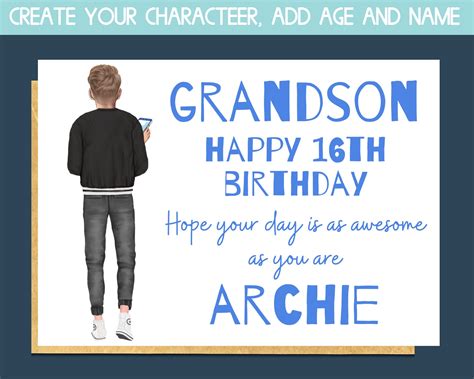 Personalised 16th Birthday Card Grandson Birthday Card For Etsy Uk
