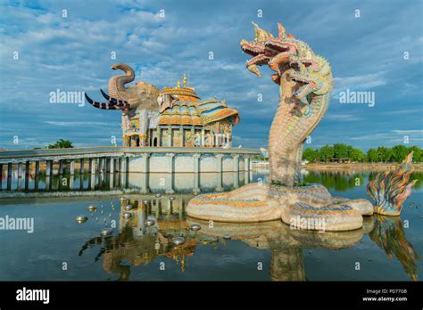 Beautiful Sanctuary With Naga Statue In Wat Ban Rai Buddhist Temple In