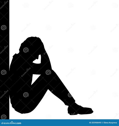 Silhouette Of Pensive Man Sitting By The Wall Stock Vector