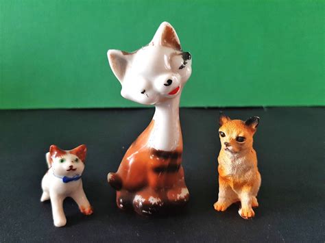 Vintage Cat Figurines Includes Miniature Cat W Bowtie Ceramic Etsy