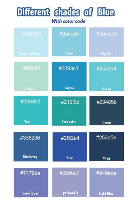 Different Shades Of Blue With Color Code Light Blue Color Code Color