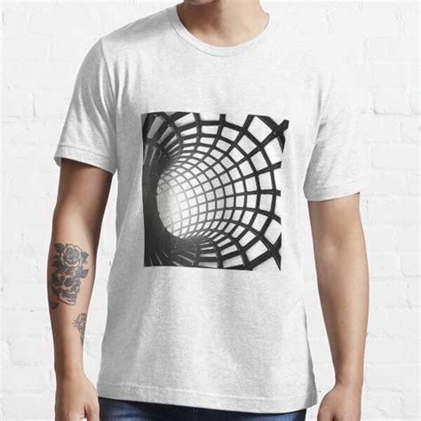 Black And White Wireframe Lit Tunnel Optical Illusion T Shirt For
