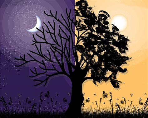 Day And Night Violet Tree Vector Background Stock Vector Illustration