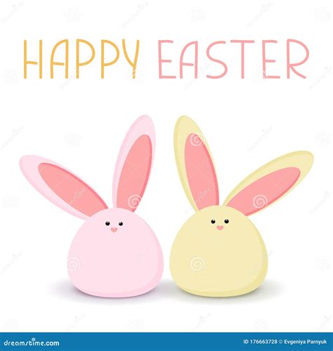 Colorful Happy Easter Greeting Card With Rabbit Sweet Pink And Yellow