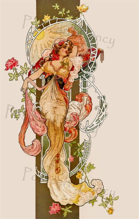 Striking Art Nouveau Pretty Lady Instant Digital Download Etsy