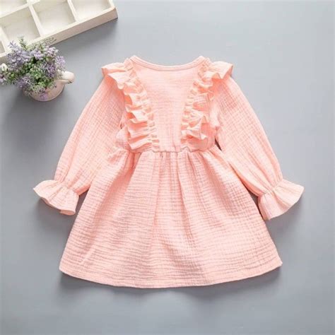 Pink Baby Toddler Ruffles Long Sleeve Cute A Line Dress In 2020 Baby