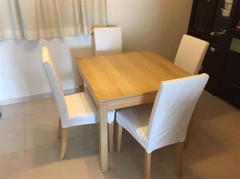 Dinning tables made by oak, ash veneer,birch, bamboo, glass are offered at affordable prices. IKEA extendable dining table with 4 chairs - as good as ...