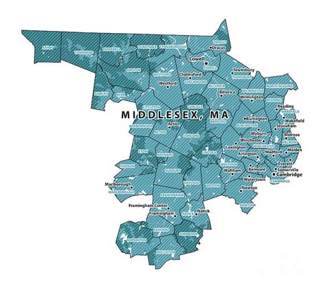 Massachusetts Middlesex County Vector Map Digital Art By Frank Ramspott