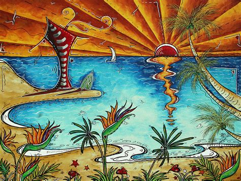 Original Coastal Surfing Whimsical Fun Painting Tropical Serenity By Madart Painting By Megan
