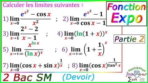 Fonction Exponentielle Limites Exponentielle Bac Sm Exercice