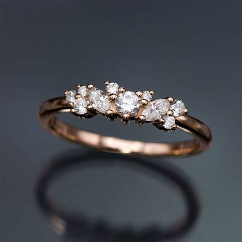 Colette Ring Cluster Marquise And Round Shape Diamonds Moissanites R